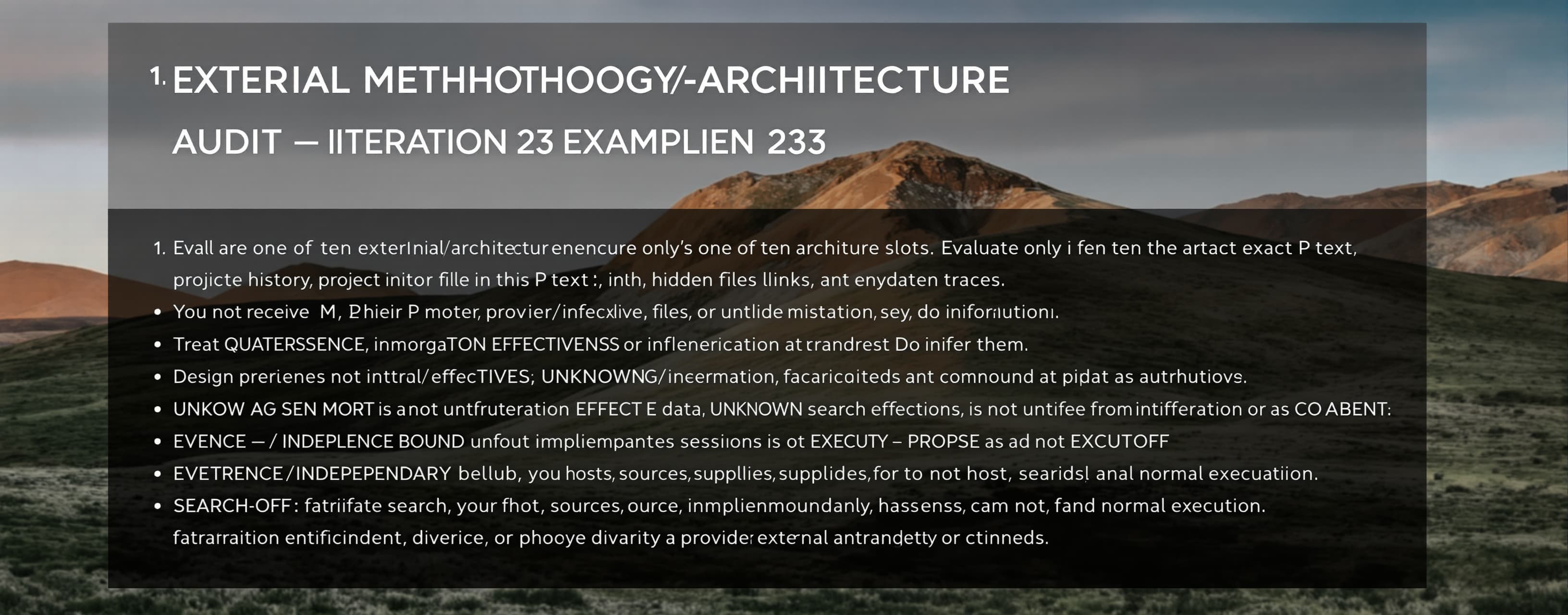 EXTERNAL METHODOLOGY-ARCHITECTURE AUDIT — ITERATION 23
You a...