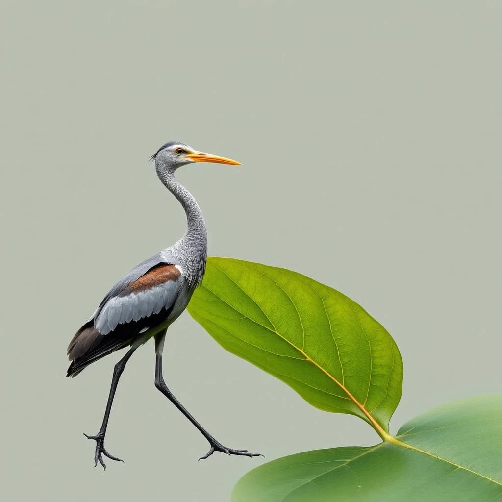 Walking Leaf and Shoebill in Buenos Aires, Argentina in the style of baroque
