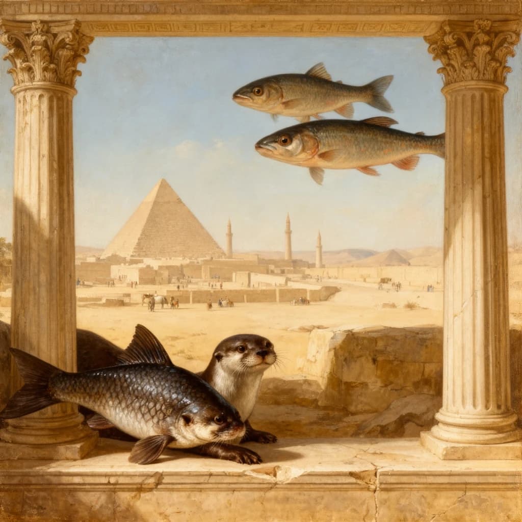 Fish and Otter in Cairo, Egypt in the style of neoclassical