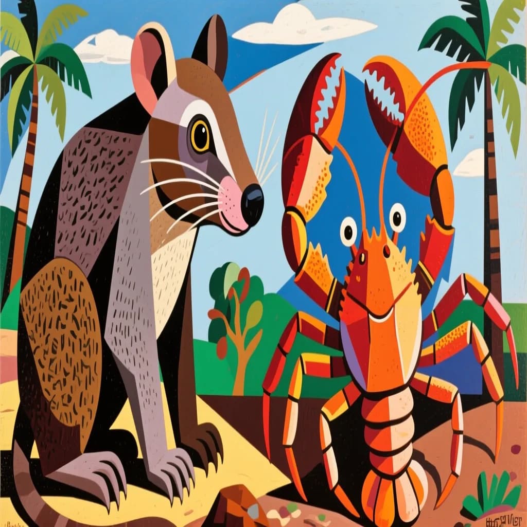 Megathere and Copepod Crustacean in Ouagadougou, Burkina Faso in the style of cubist
