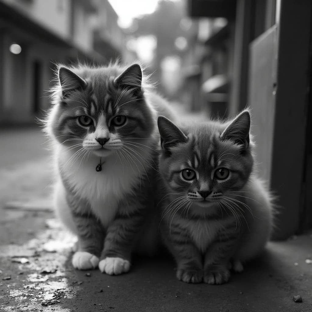 Channel Cat and Megathere in Manila, Philippines in the style of black and white
