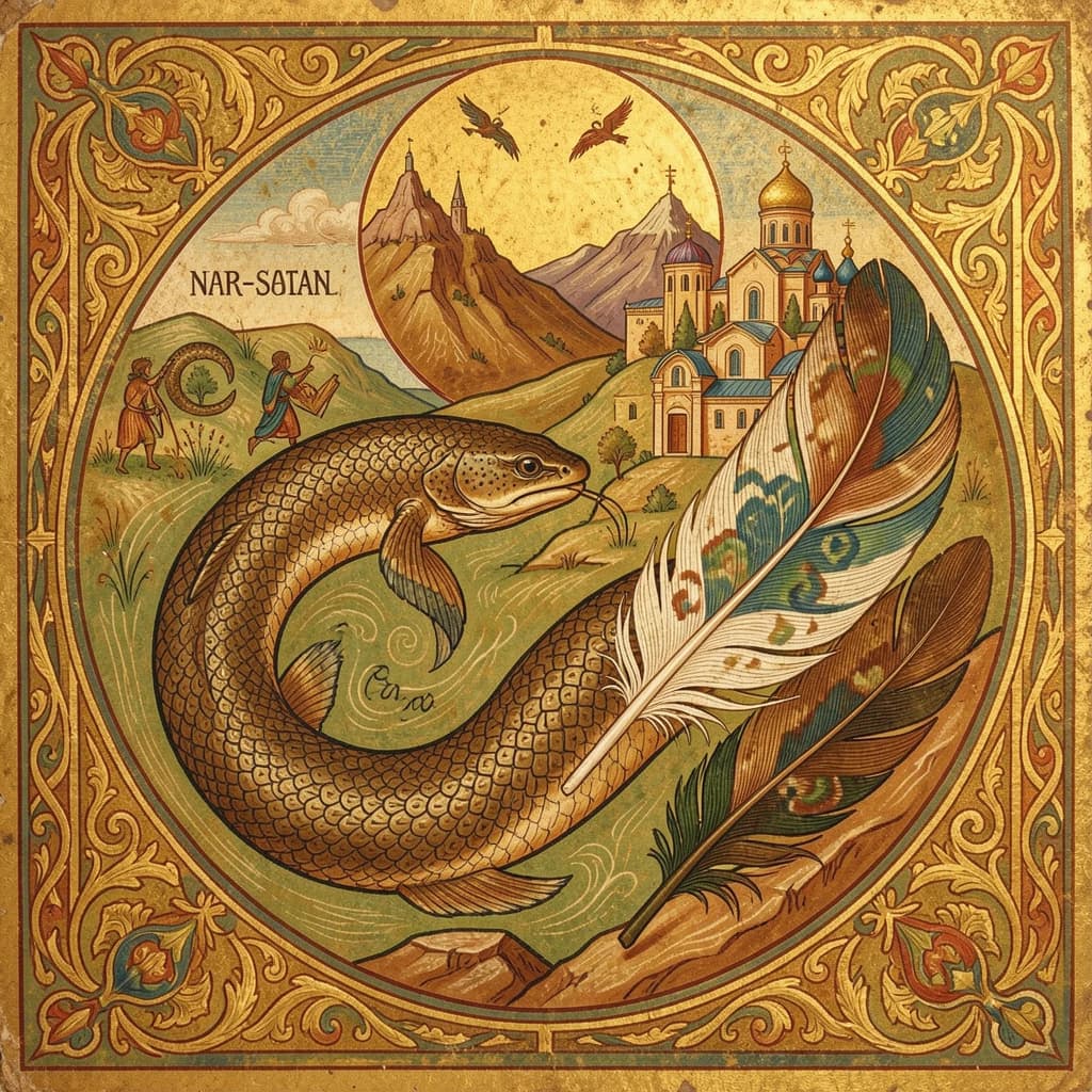 Sandfish and Contour Feather in Nur-Sultan, Kazakhstan in the style of byzantine