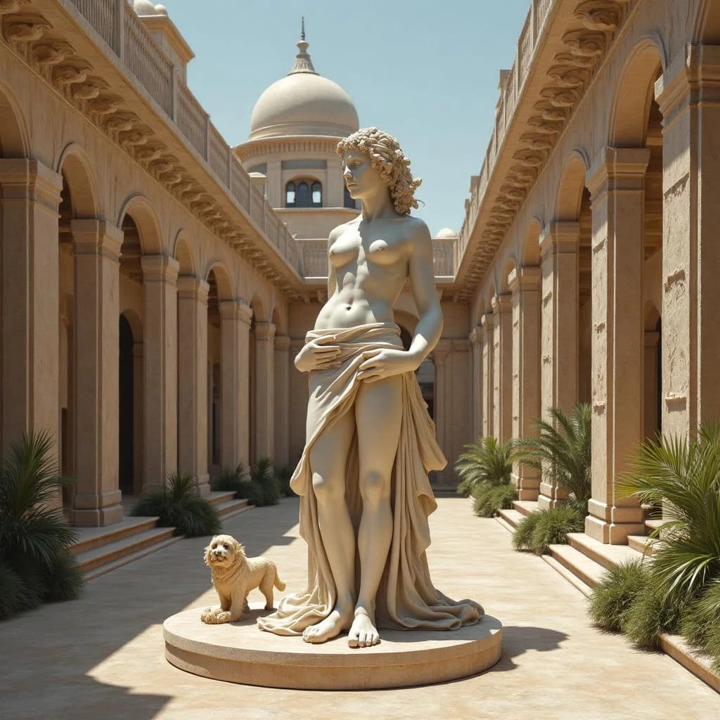 Aerie and Artiodactyl in Baghdad, Iraq in the style of rococo