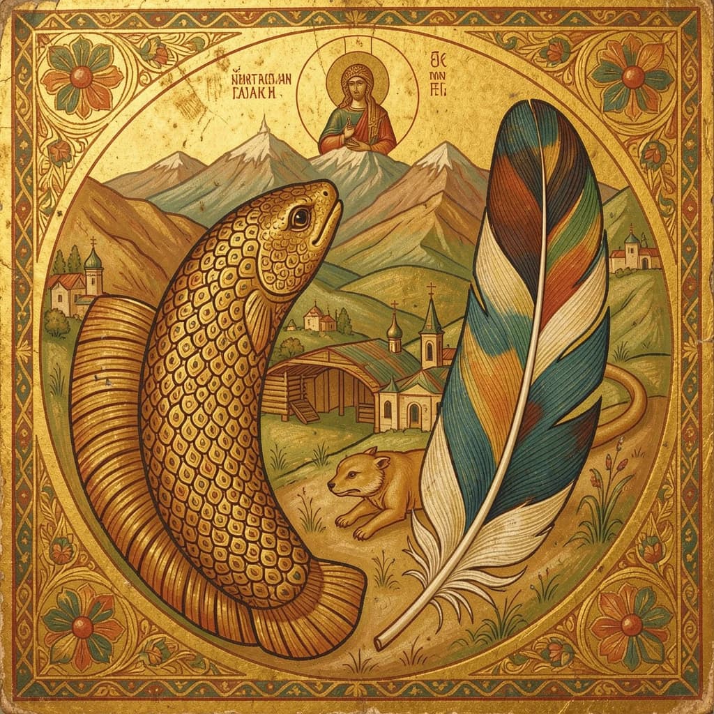 Sandfish and Contour Feather in Nur-Sultan, Kazakhstan in the style of byzantine