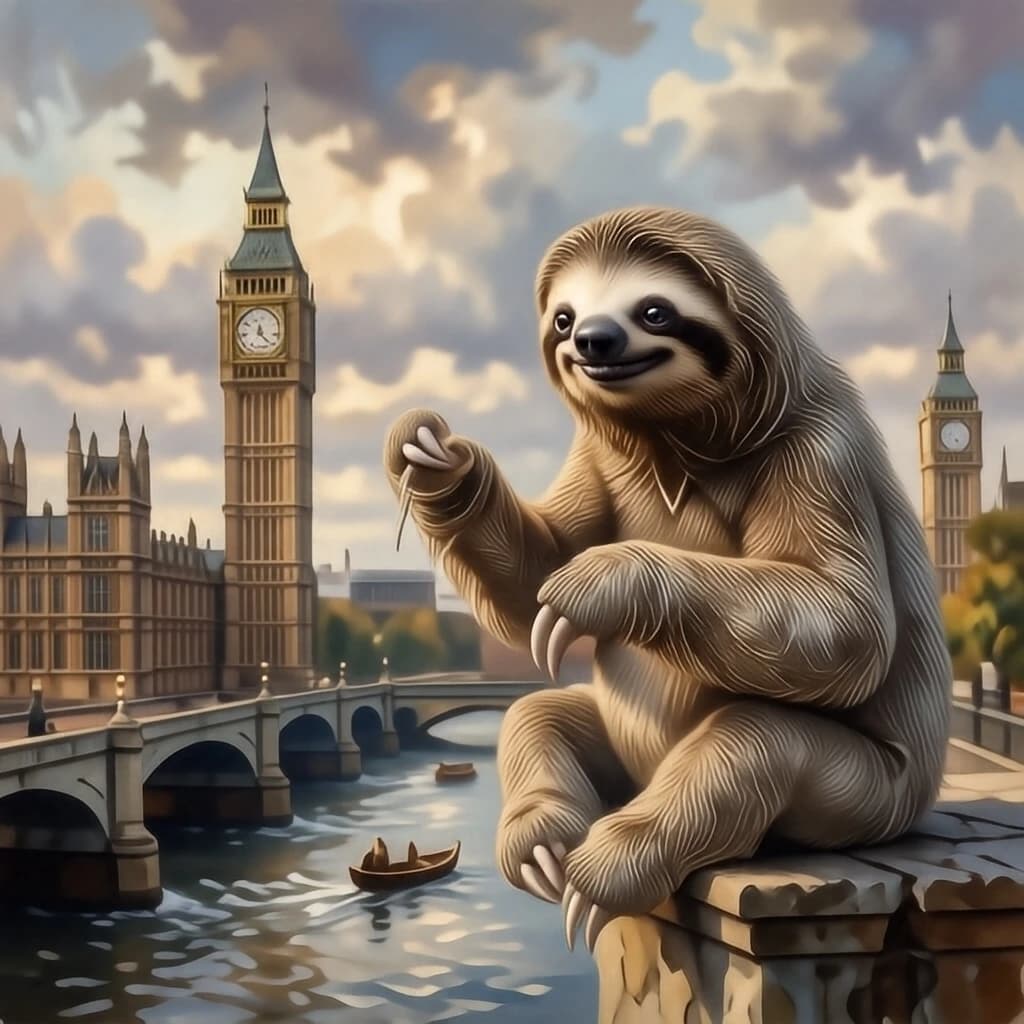 Mola and Ground Sloth in London, United Kingdom in the style of impressionist