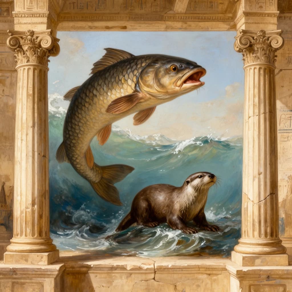 Fish and Otter in Cairo, Egypt in the style of neoclassical