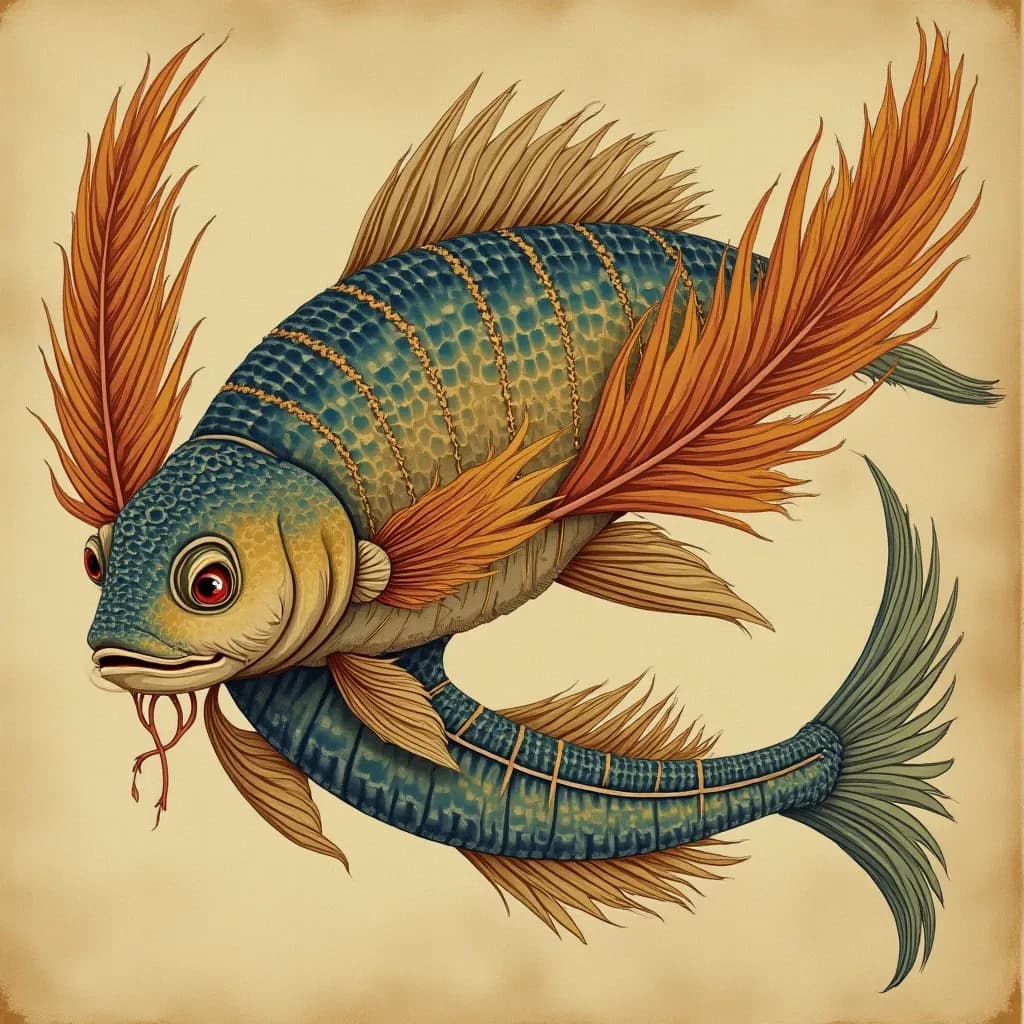 Sandfish and Contour Feather in Nur-Sultan, Kazakhstan in the style of byzantine