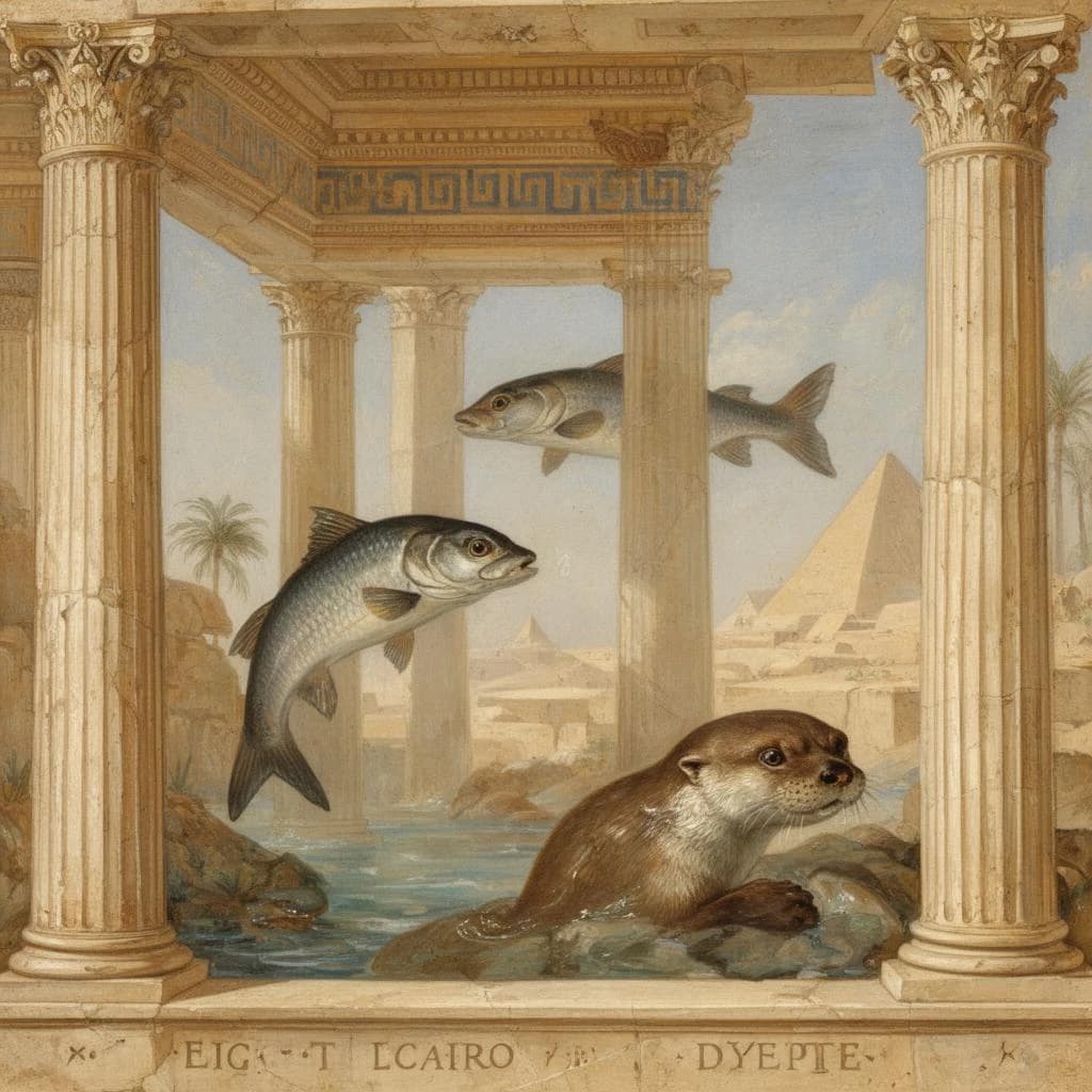 Fish and Otter in Cairo, Egypt in the style of neoclassical