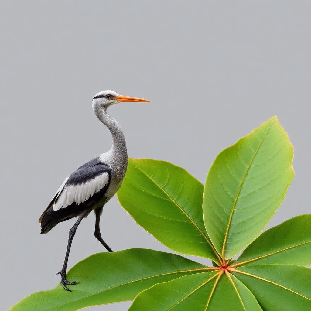 Walking Leaf and Shoebill in Buenos Aires, Argentina in the style of baroque