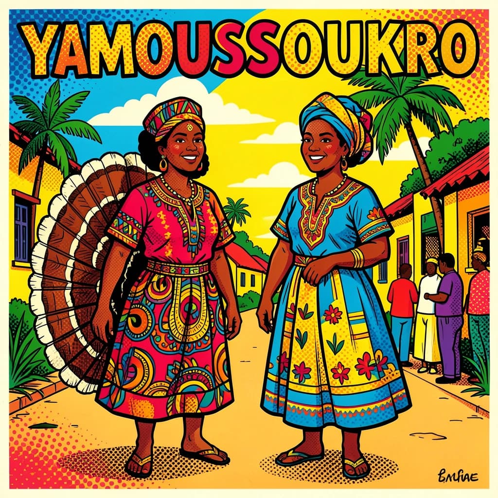 Turkey and Mollie in Yamoussoukro, Côte d'Ivoire in the style of pop art