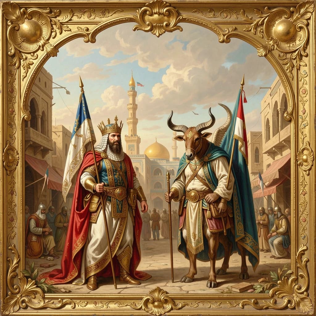 Aerie and Artiodactyl in Baghdad, Iraq in the style of rococo