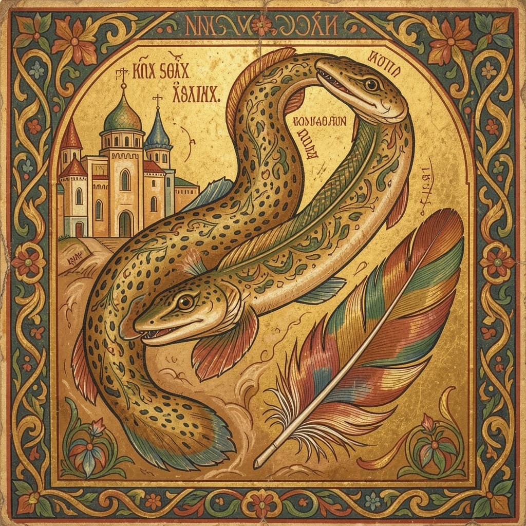 Sandfish and Contour Feather in Nur-Sultan, Kazakhstan in the style of byzantine