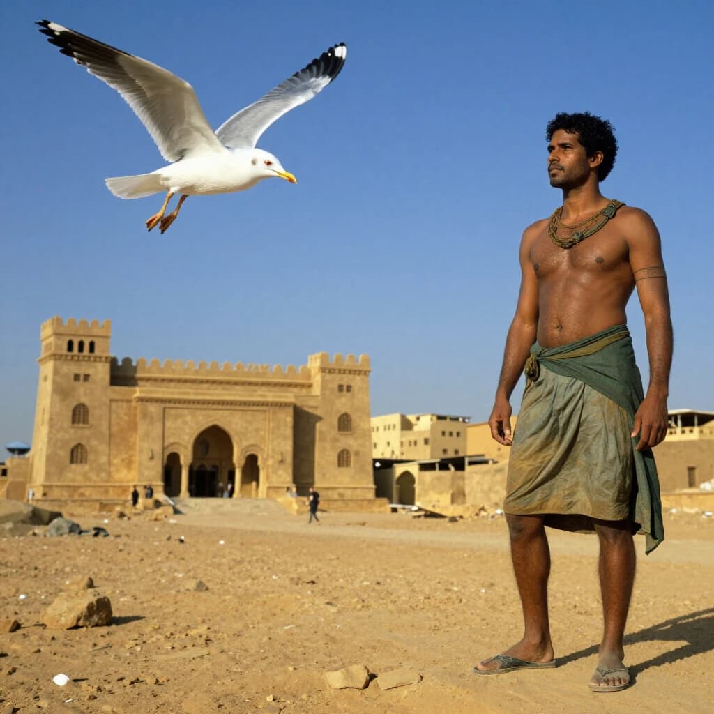 Seagull and Odonate in Khartoum, Sudan in the style of futurism