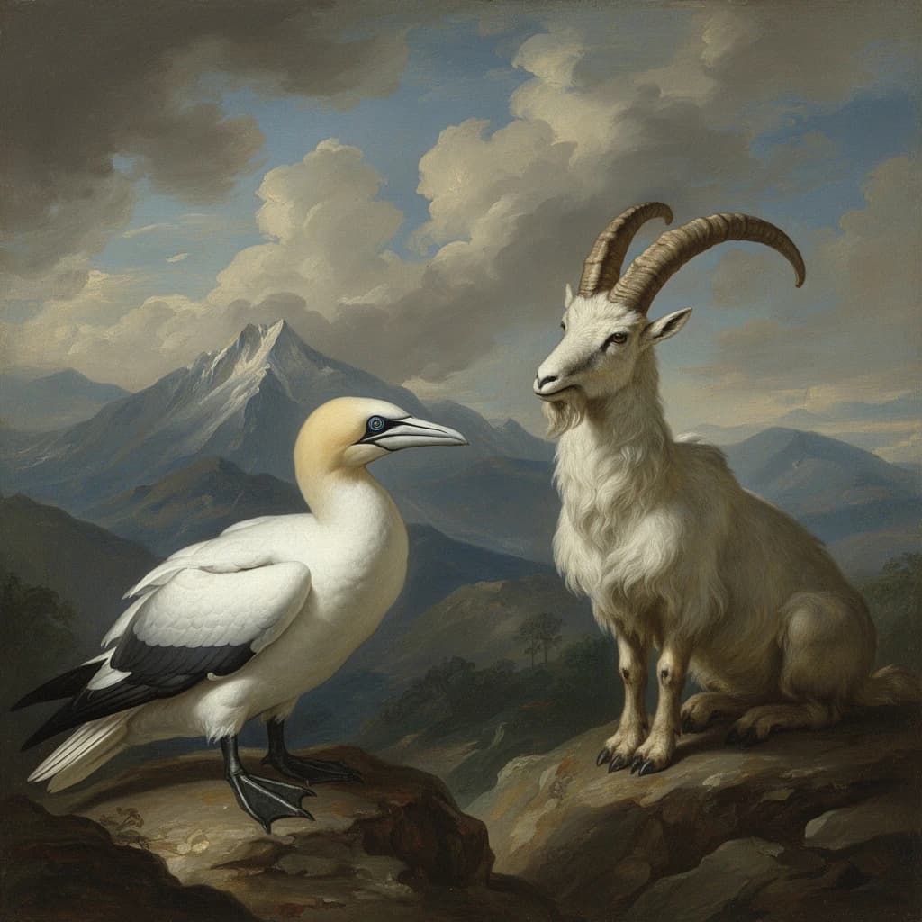 Gannet and Chamois in Bogotá, Colombia in the style of baroque