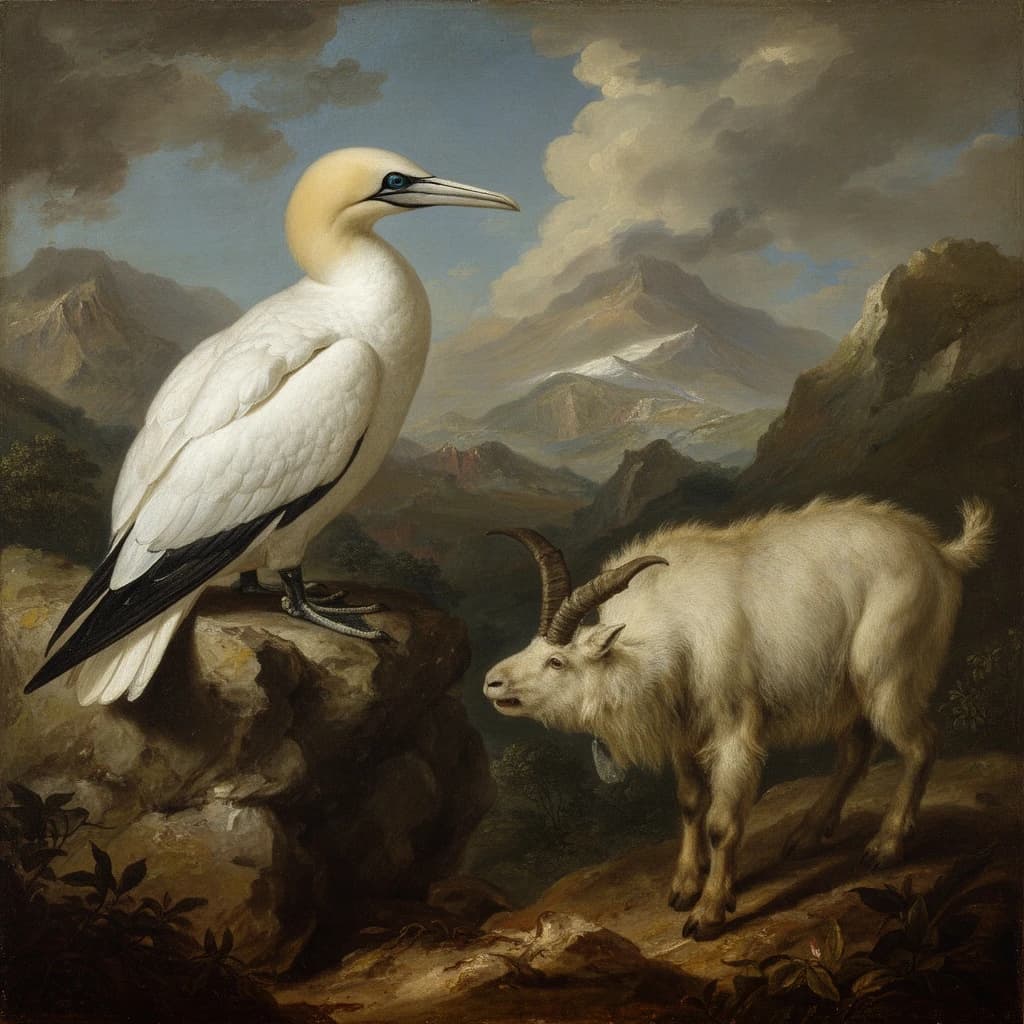 Gannet and Chamois in Bogotá, Colombia in the style of baroque