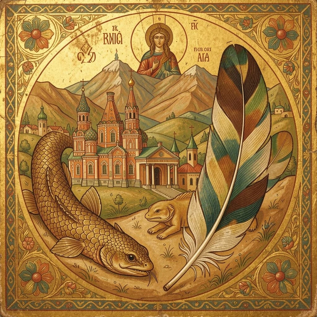 Sandfish and Contour Feather in Nur-Sultan, Kazakhstan in the style of byzantine