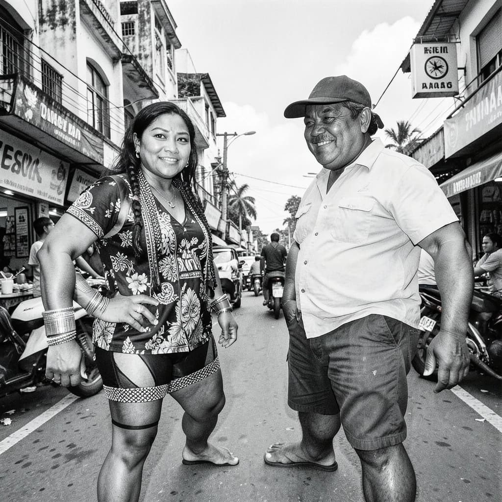 Channel Cat and Megathere in Manila, Philippines in the style of black and white