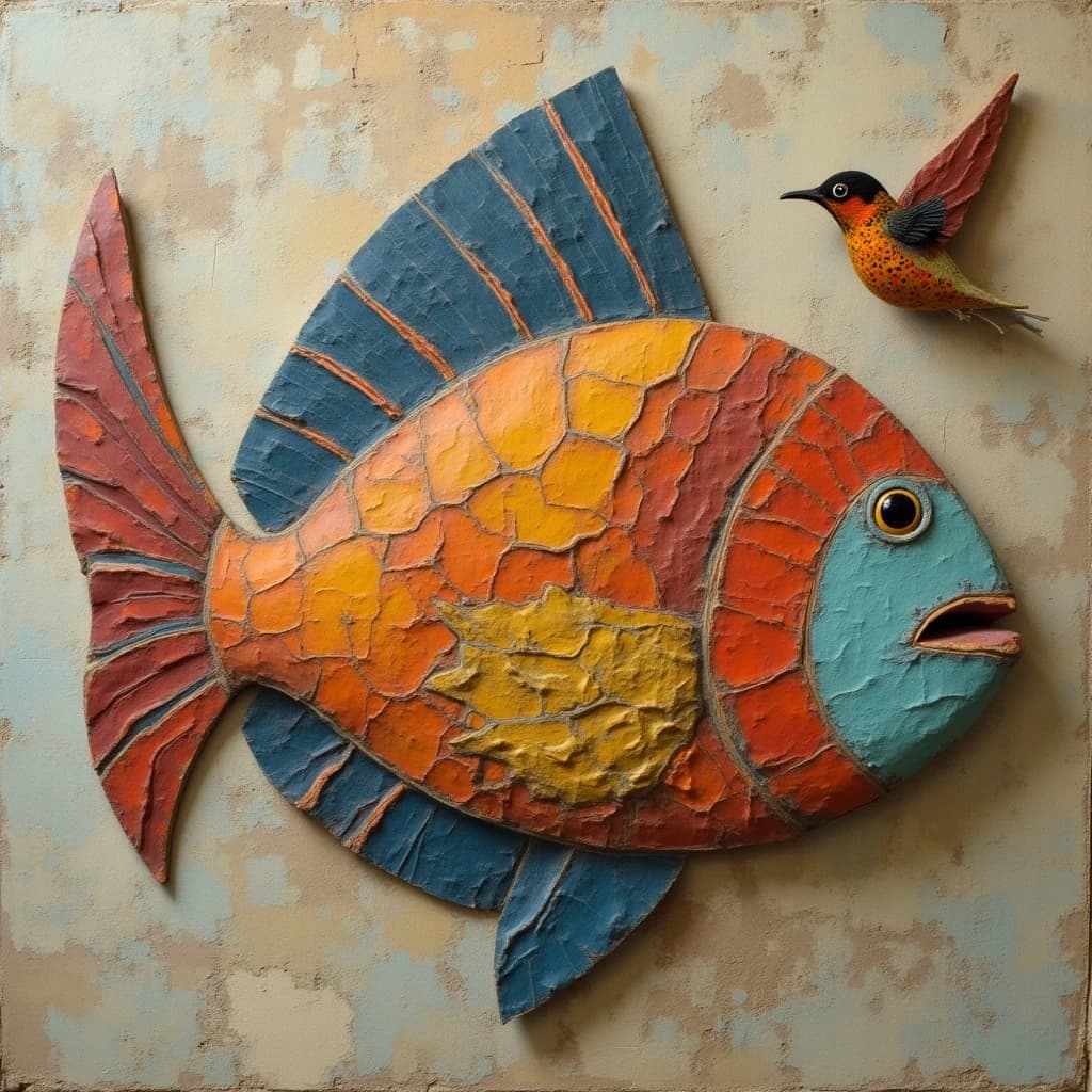 Rock Sunfish and Swift in Kabul, Afghanistan in the style of cubist
