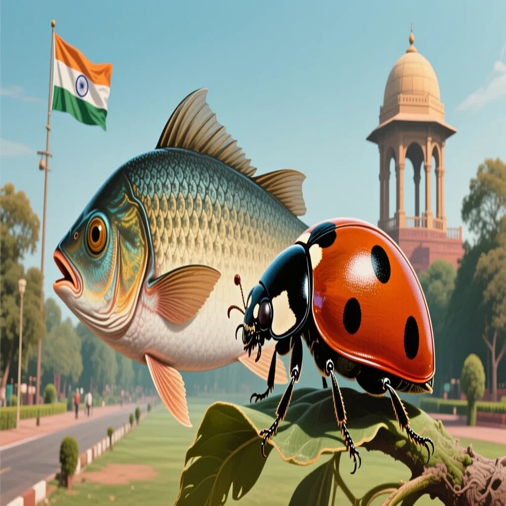 Dace and Ladybird Beetle in New Delhi, India in the style of surrealist