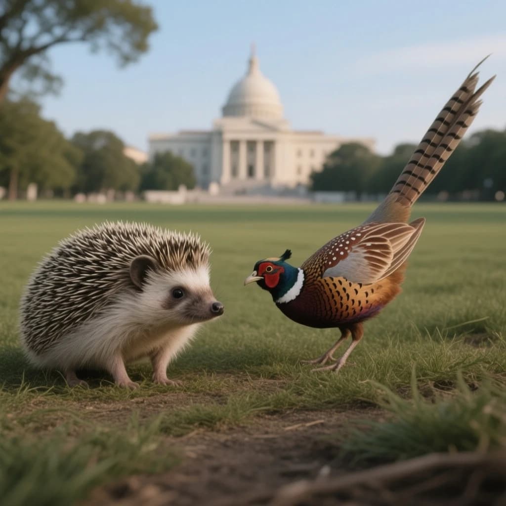 Hedgehog and Pheasant Cuckoo in Washington, D.C., United States in the style of modernist