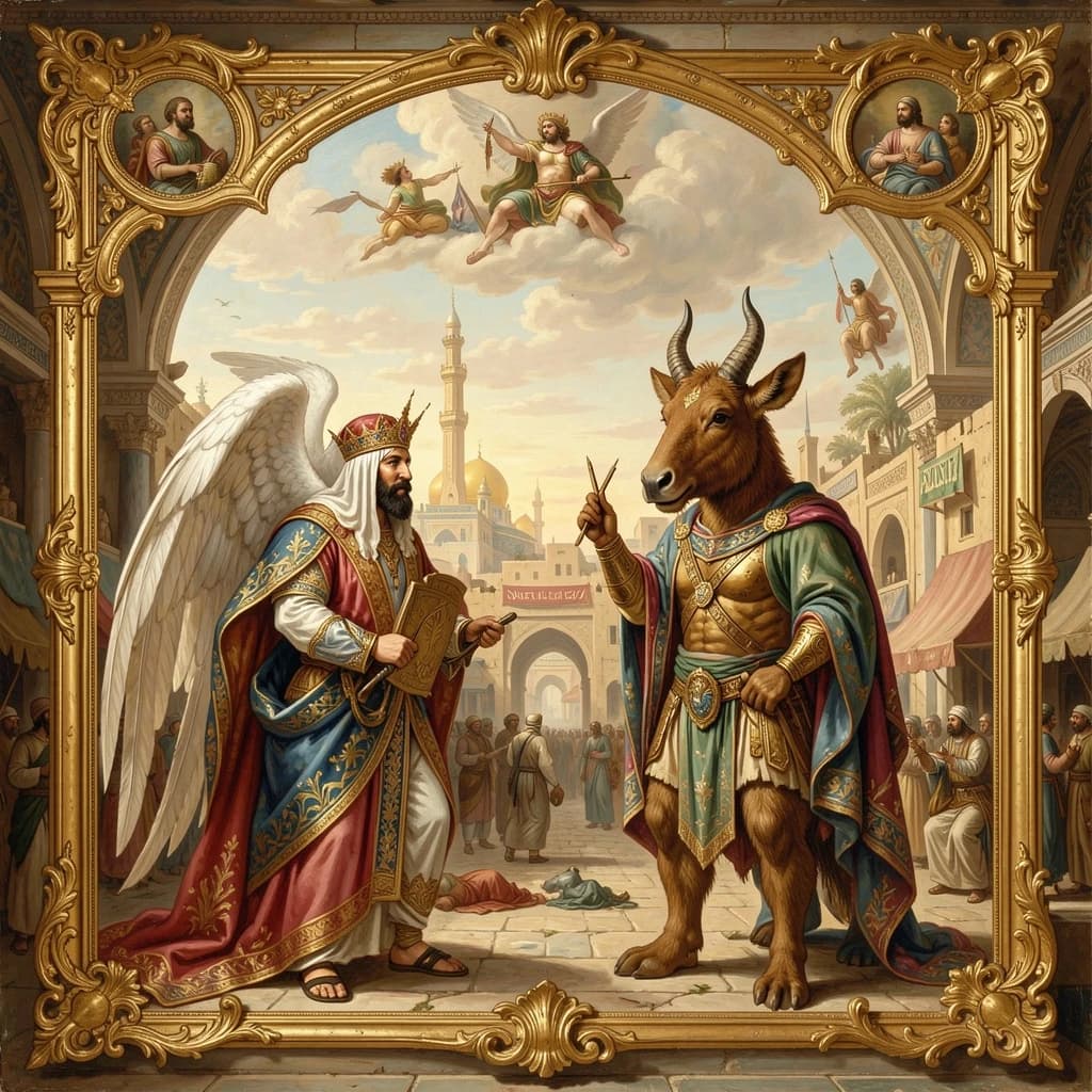Aerie and Artiodactyl in Baghdad, Iraq in the style of rococo