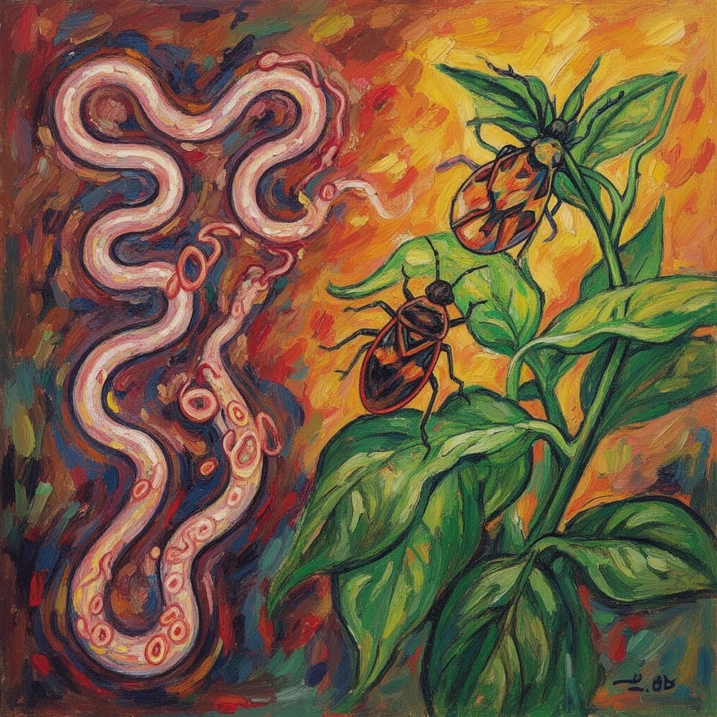 Tapeworm Infection and Plant Bug in Kinshasa, DR Congo in the style of expressionist