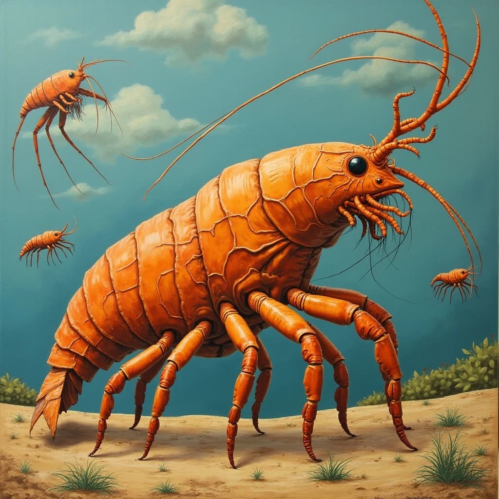 Megathere and Copepod Crustacean in Ouagadougou, Burkina Faso in the style of cubist