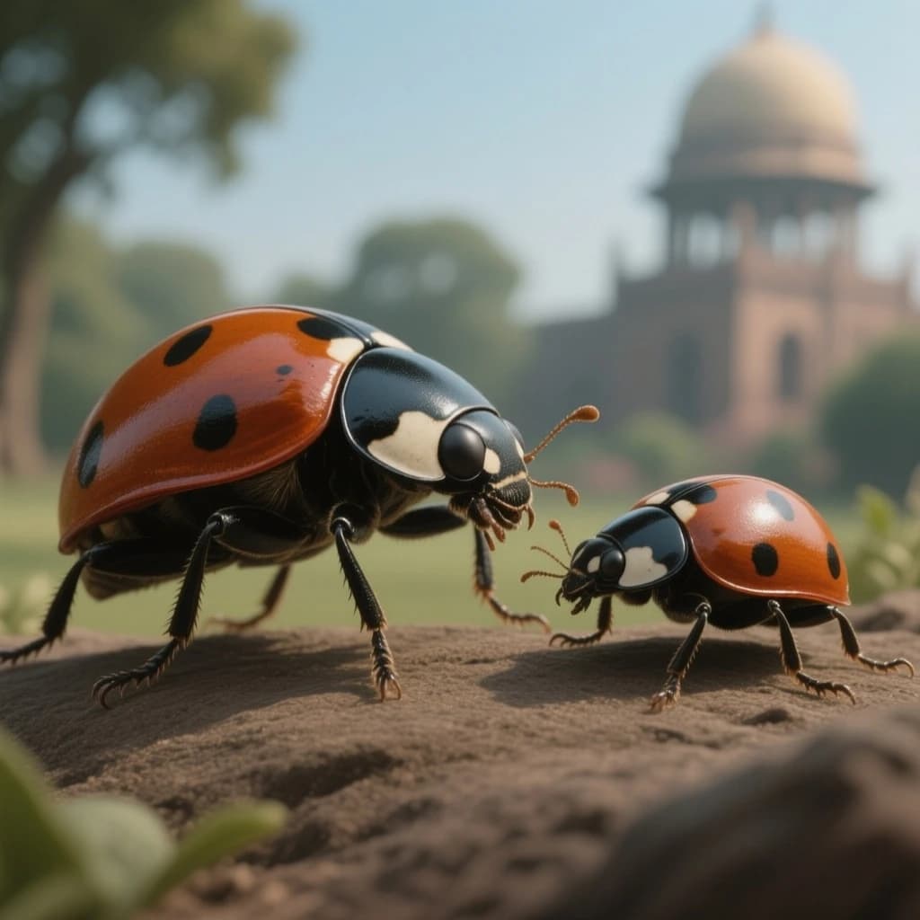 Dace and Ladybird Beetle in New Delhi, India in the style of surrealist