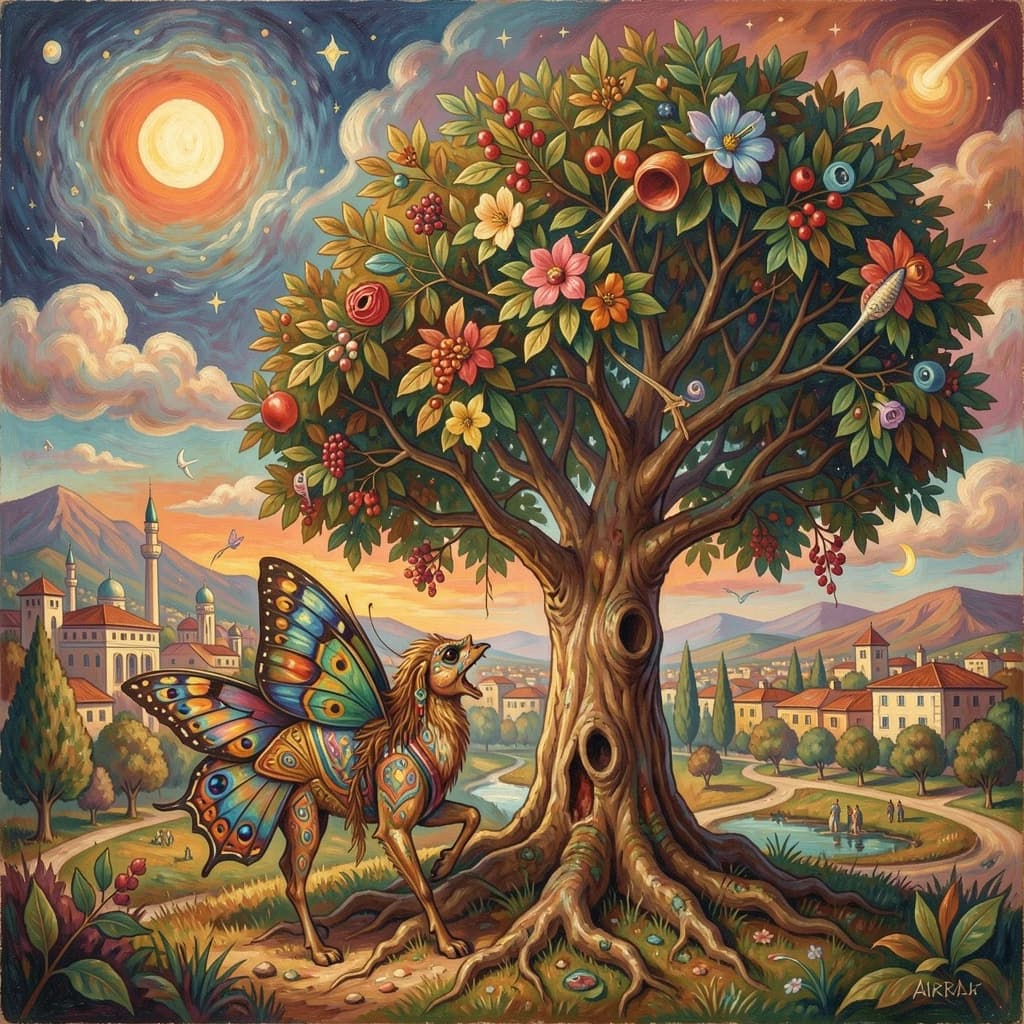 Diapheromera and Sandalwood Tree in Ankara, Turkey in the style of surrealist