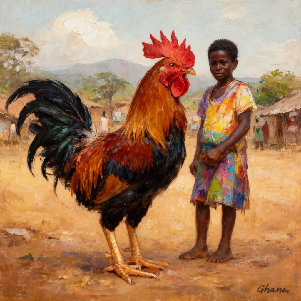 Cock and Wood Pussy in Accra, Ghana in the style of impressionist
