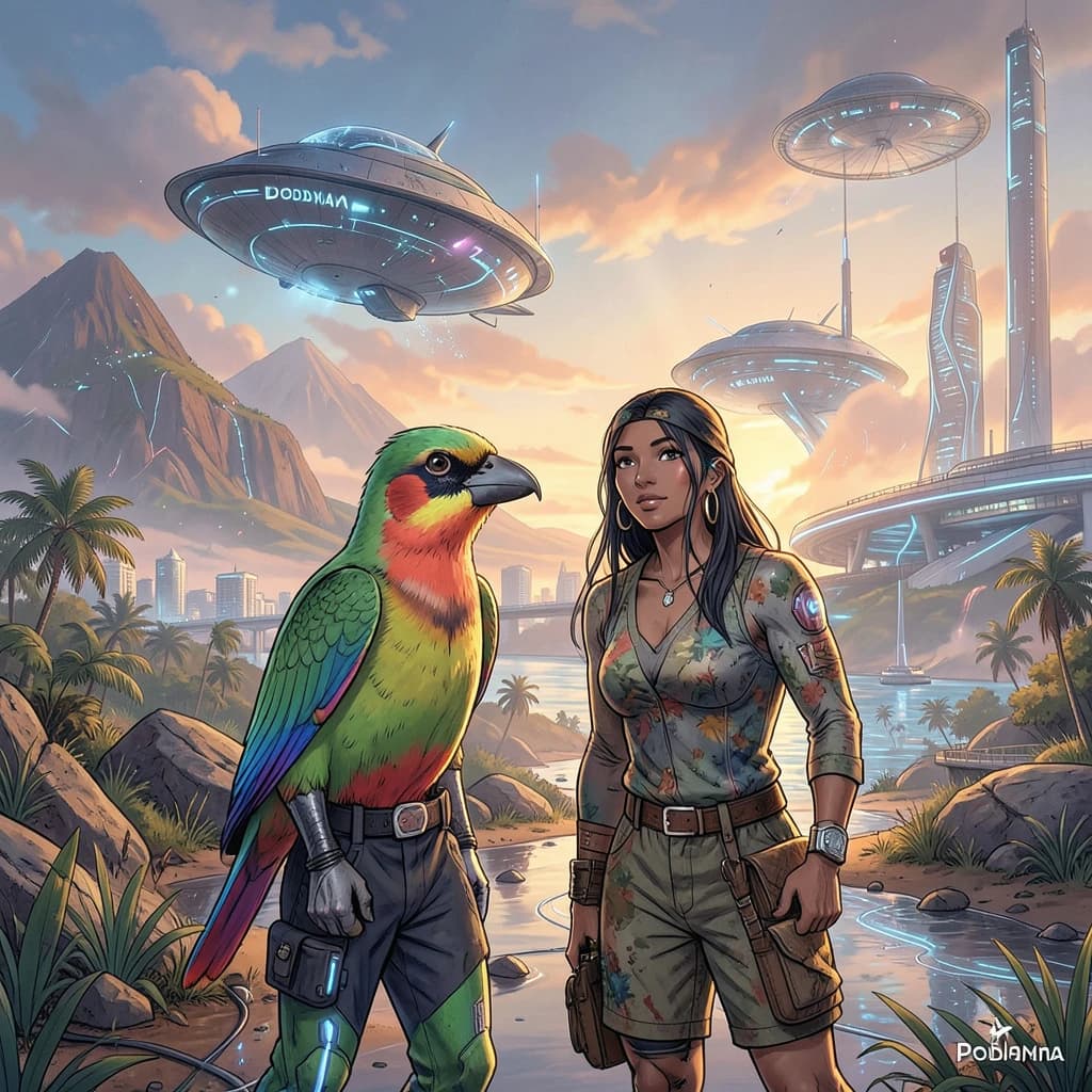 Jacamar and Mollie in Dodoma, Tanzania in the style of futurism