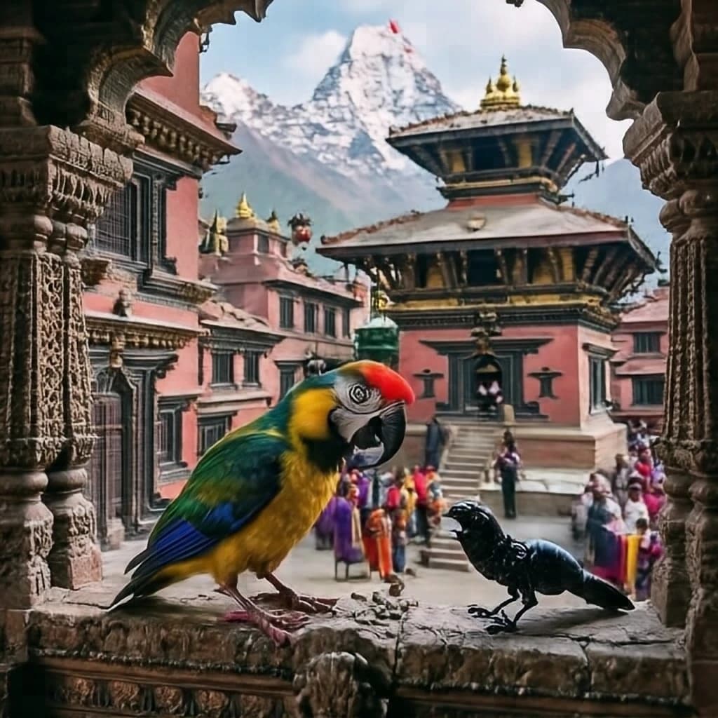 Game Bird and Ant in Kathmandu, Nepal in the style of baroque