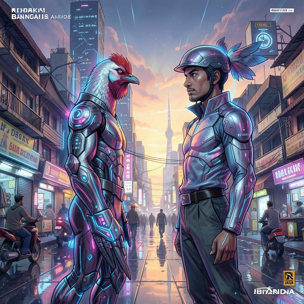Feeler and Cock in Dhaka, Bangladesh in the style of futurism