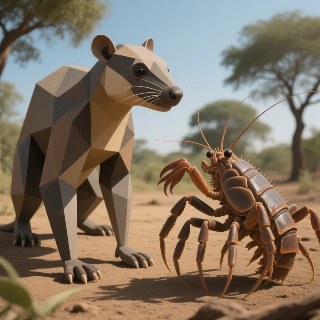 Megathere and Copepod Crustacean in Ouagadougou, Burkina Faso in the style of cubist