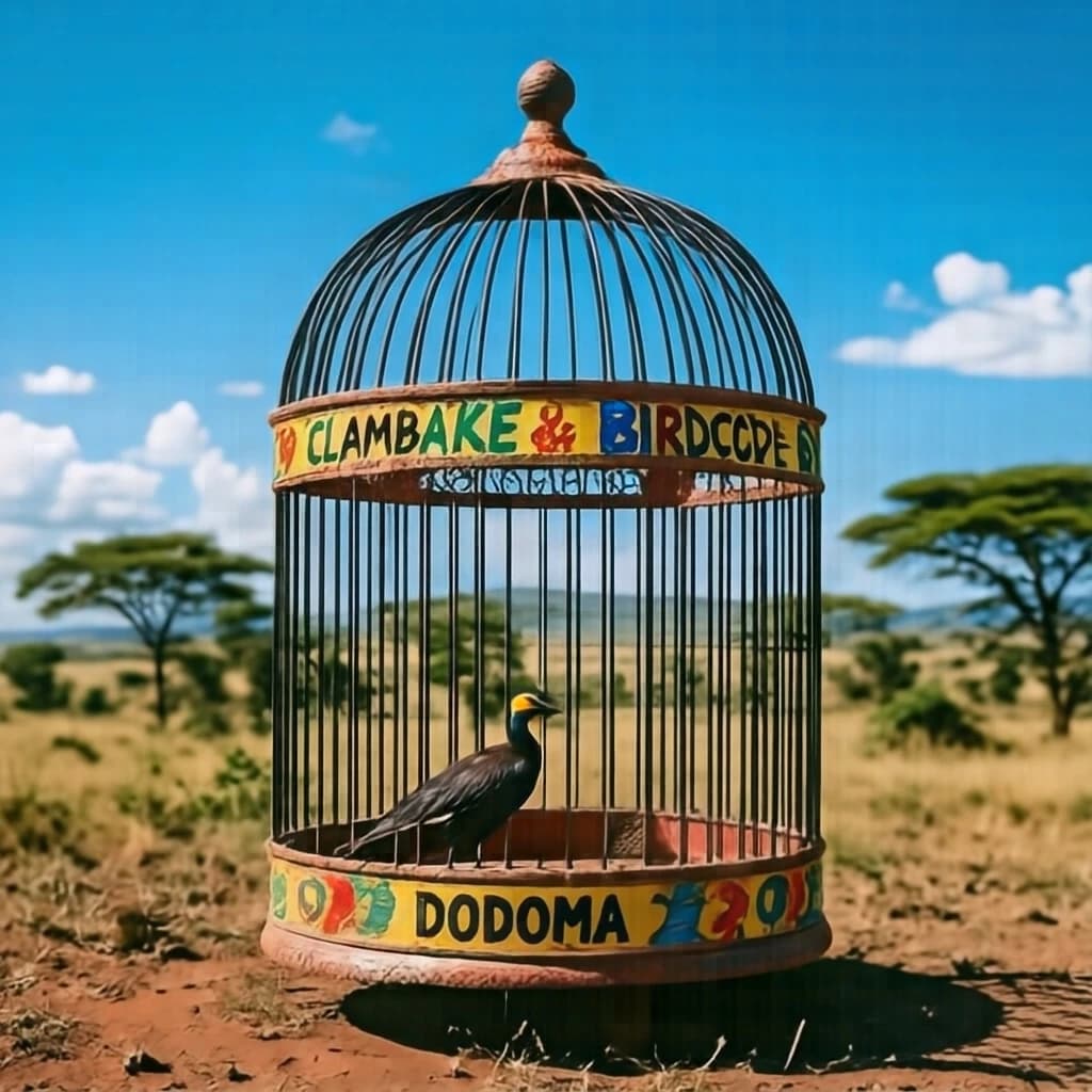 Clambake and Birdcage in Dodoma, Tanzania in the style of pop art