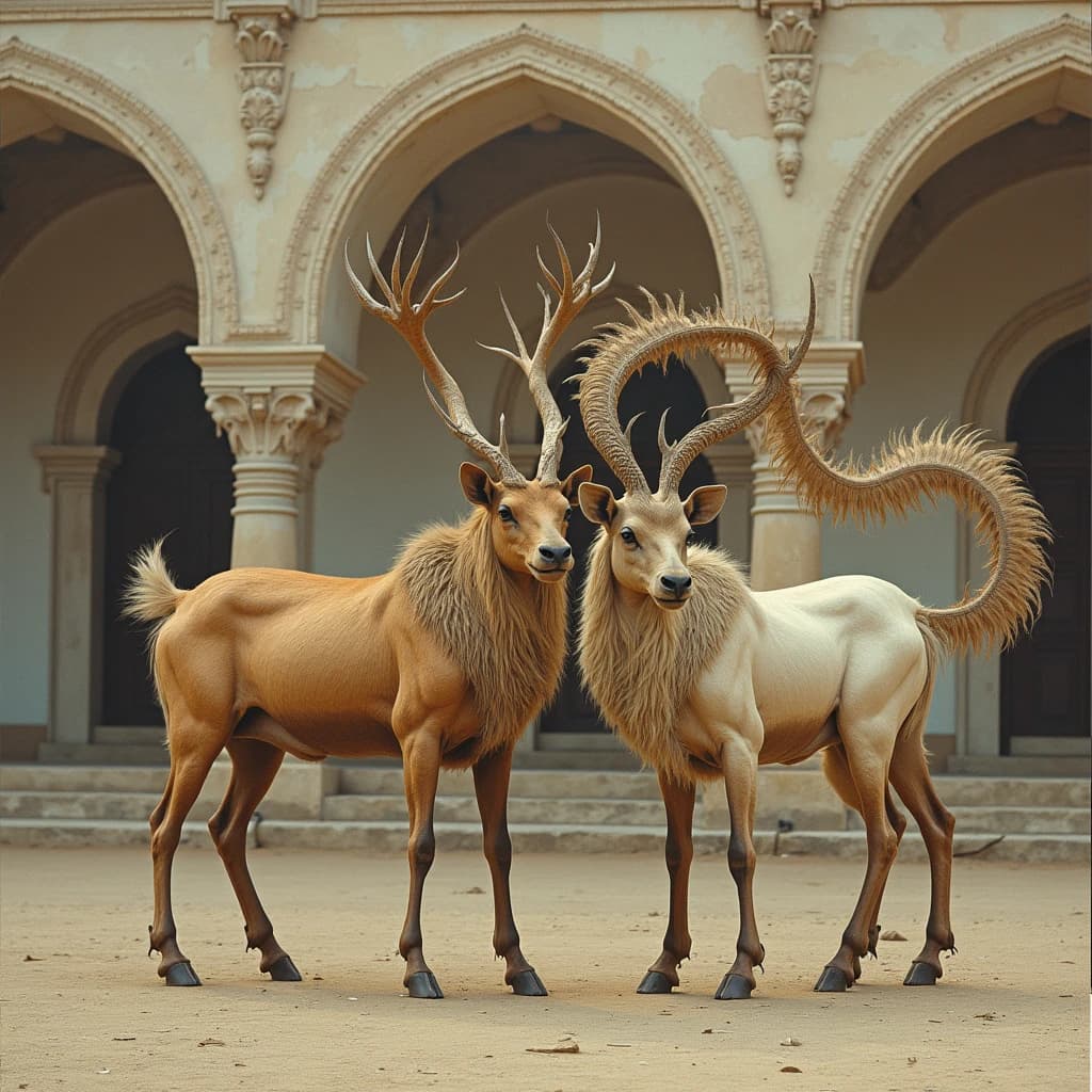 Aerie and Artiodactyl in Baghdad, Iraq in the style of rococo