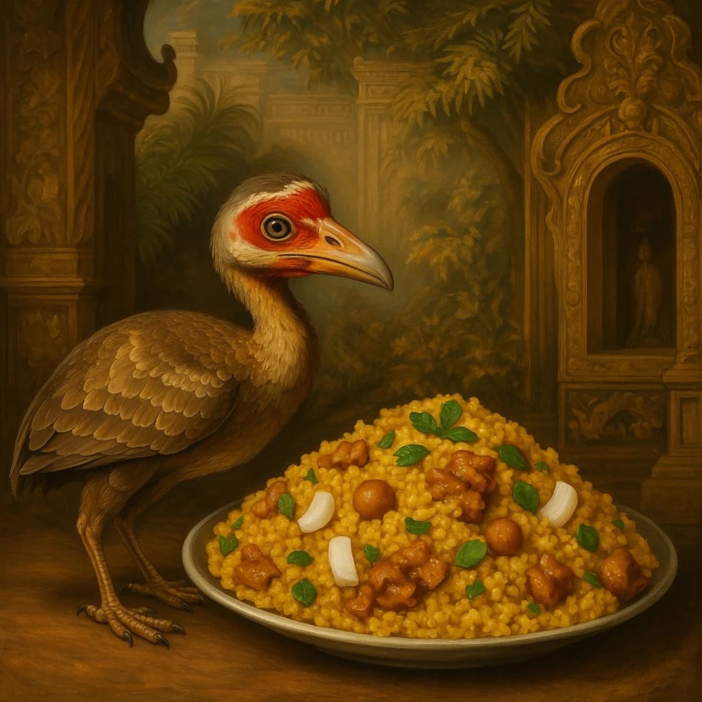 Archaeornis and Biryani in Hanoi, Vietnam in the style of baroque