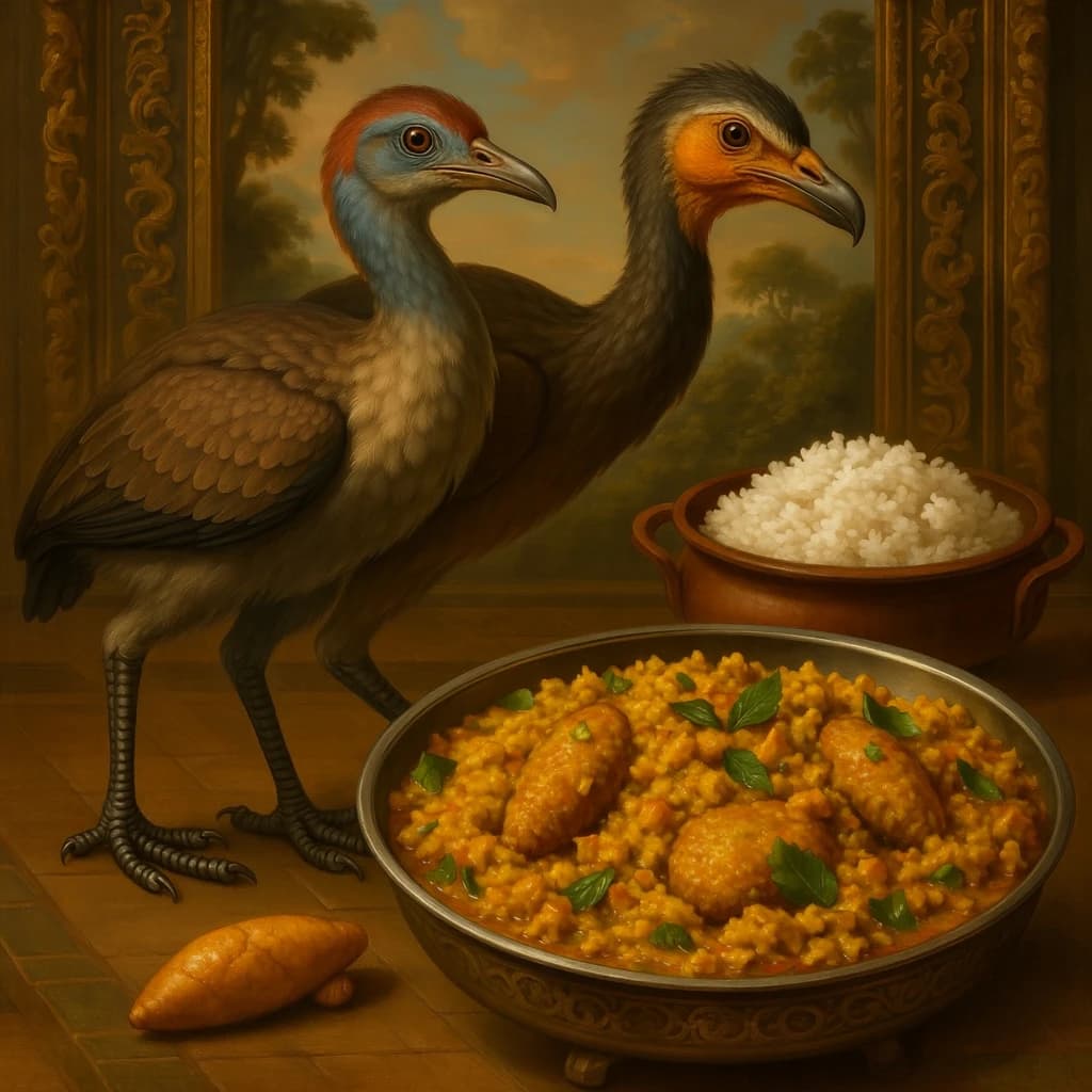 Archaeornis and Biryani in Hanoi, Vietnam in the style of baroque