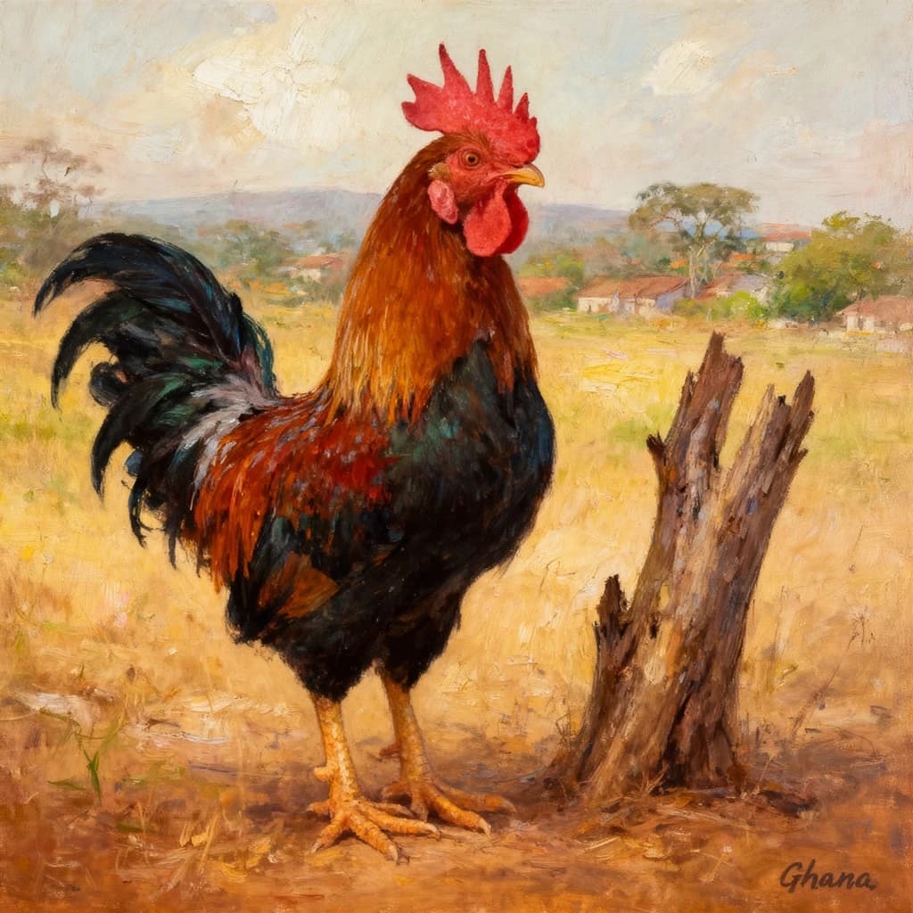 Cock and Wood Pussy in Accra, Ghana in the style of impressionist