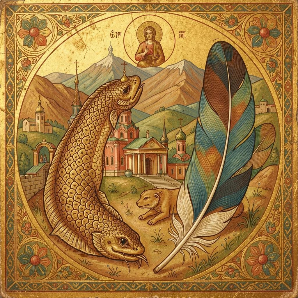 Sandfish and Contour Feather in Nur-Sultan, Kazakhstan in the style of byzantine