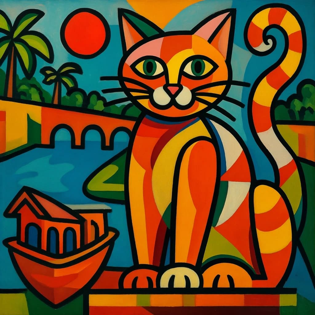 Shiner and Channel Cat in Dhaka, Bangladesh in the style of cubist