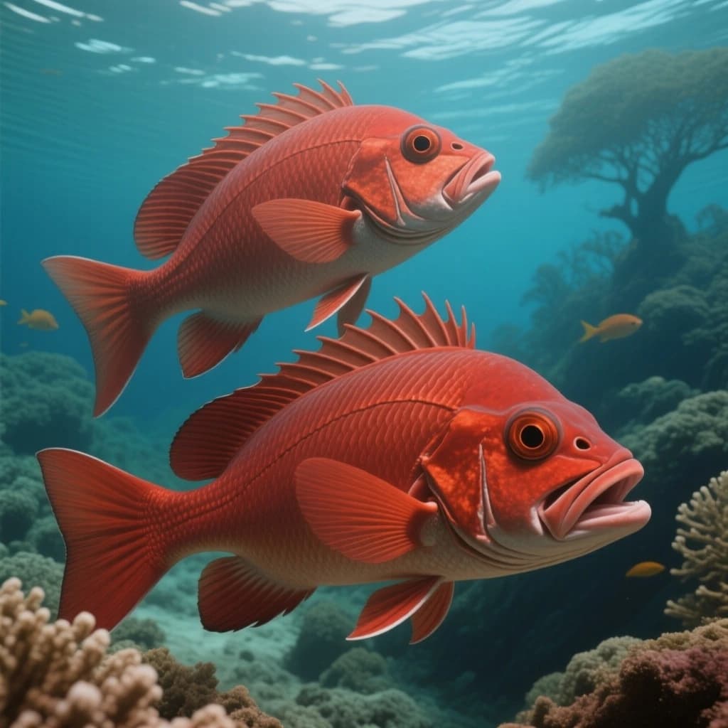 Carangid Fish and Red Porgy in Dodoma, Tanzania in the style of cubist