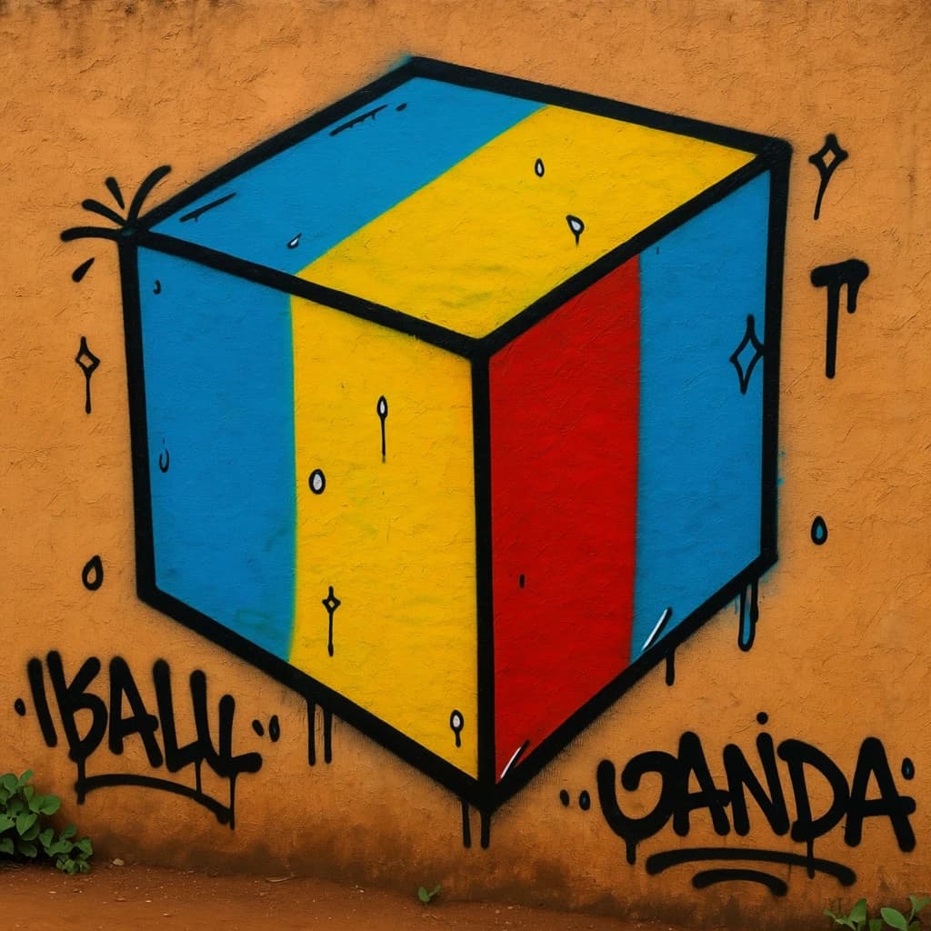 Cube and Ablactation in Kampala, Uganda in the style of graffiti