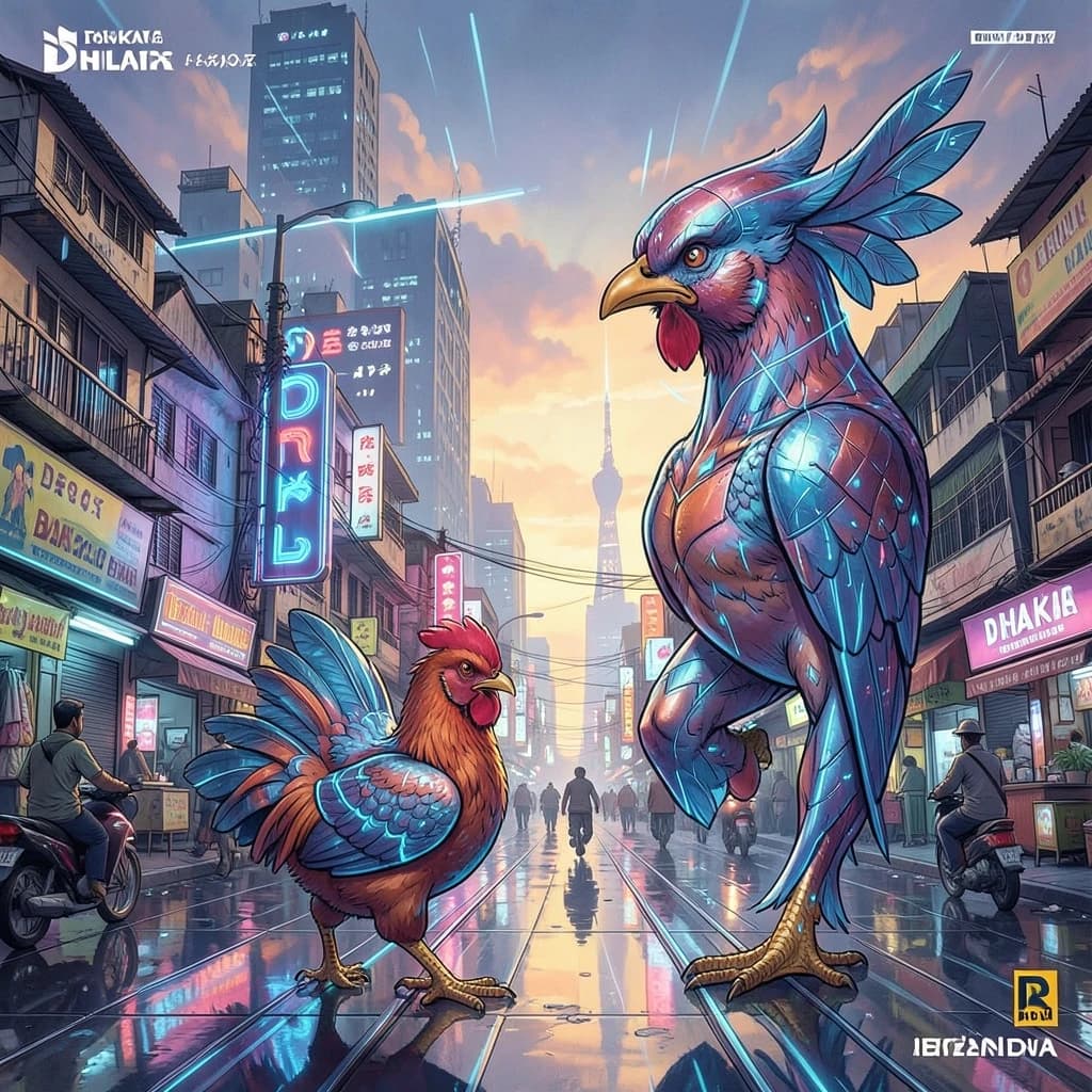 Feeler and Cock in Dhaka, Bangladesh in the style of futurism