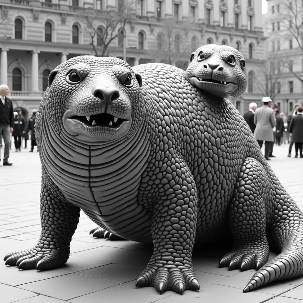 Manatee and Thunderbird in Washington, D.C., United States in the style of black and white