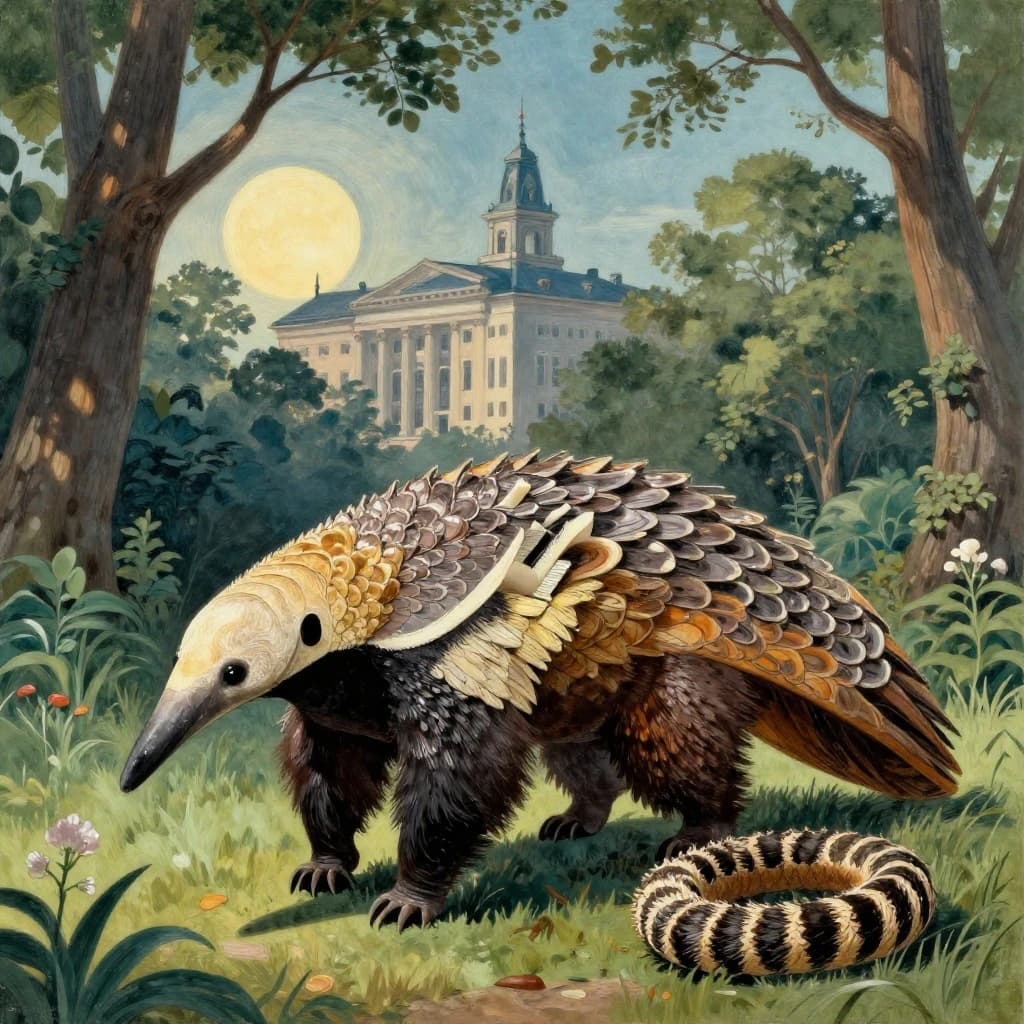 Scaly Anteater and Ringtail in Bucharest, Romania in the style of futurism