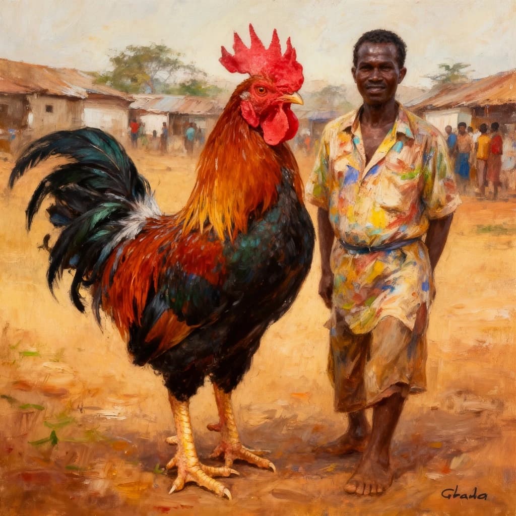 Cock and Wood Pussy in Accra, Ghana in the style of impressionist