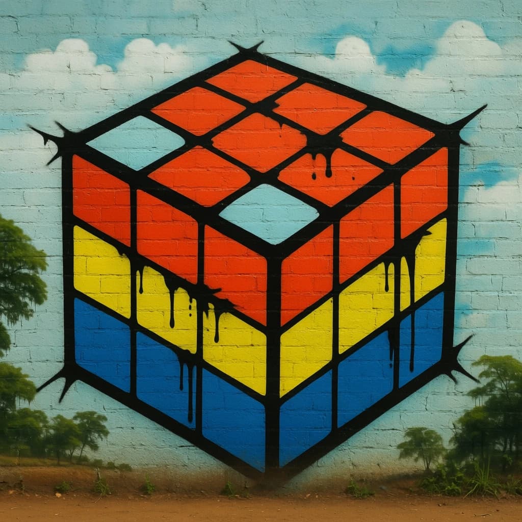 Cube and Ablactation in Kampala, Uganda in the style of graffiti