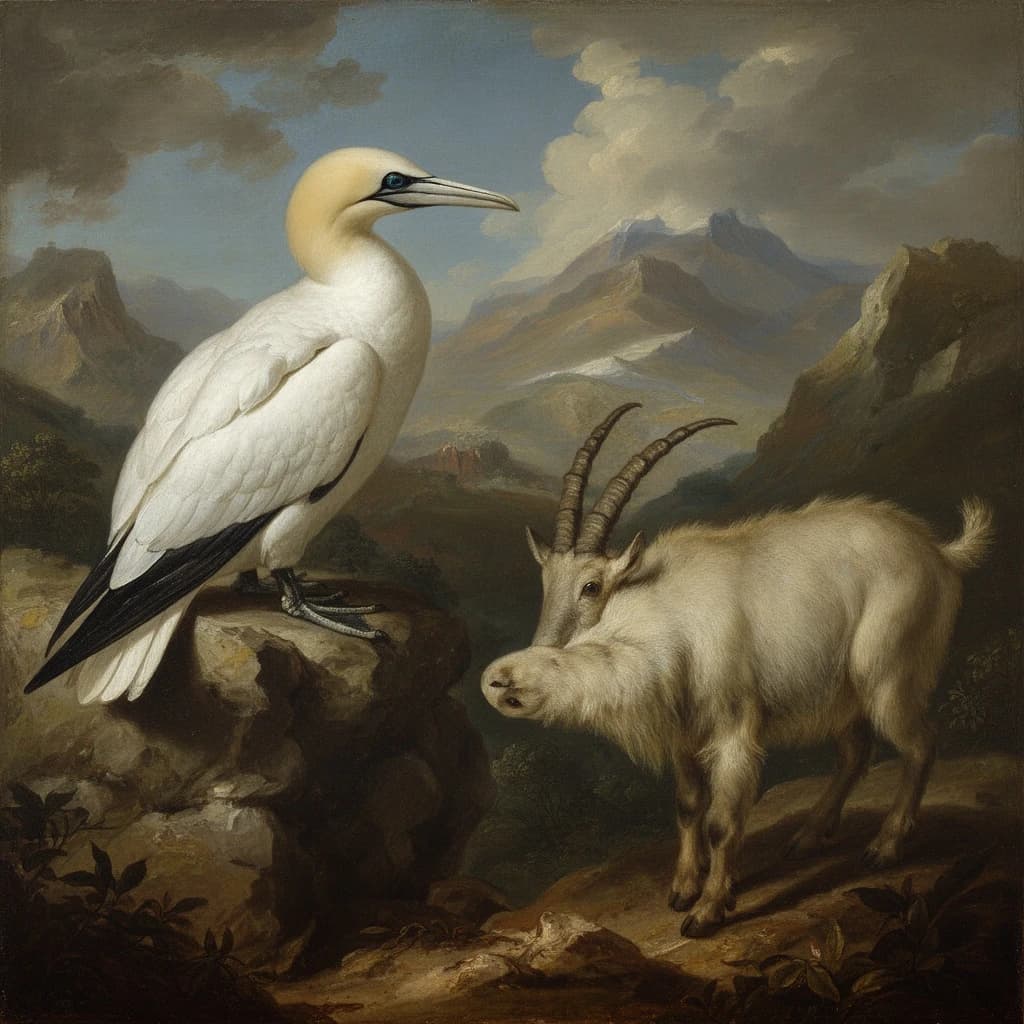 Gannet and Chamois in Bogotá, Colombia in the style of baroque