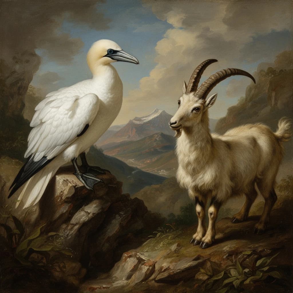 Gannet and Chamois in Bogotá, Colombia in the style of baroque